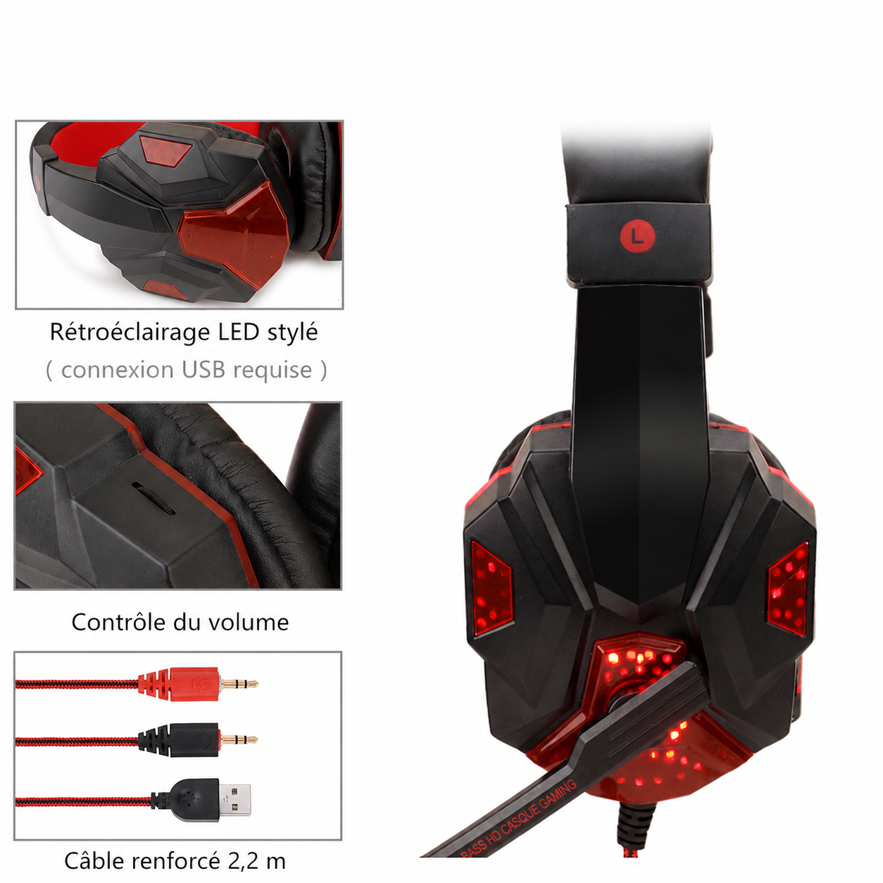 Casque gaming filaire LED avec micro – PC, PS4, Xbox