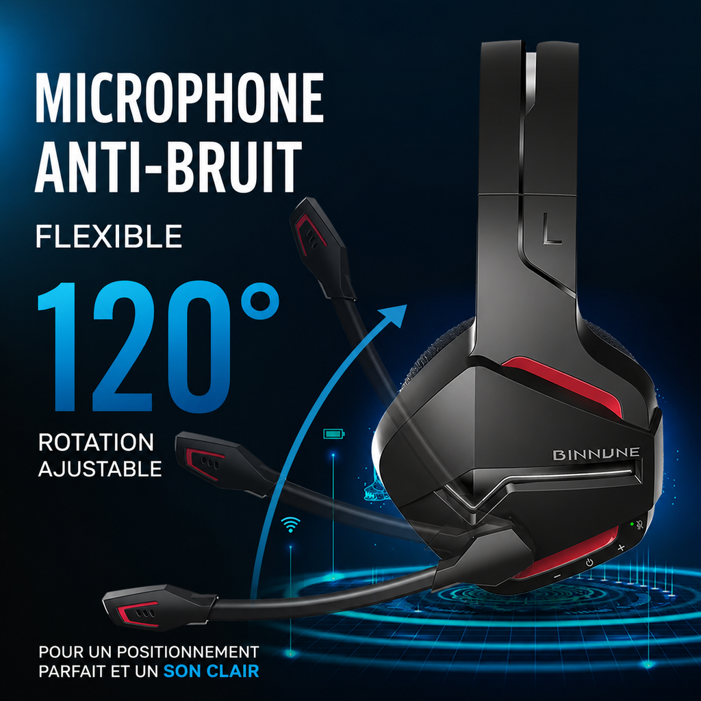 Casque Gaming Sans Fil RGB – 2,4 GHz, Bluetooth & Jack, Micro Antibruit