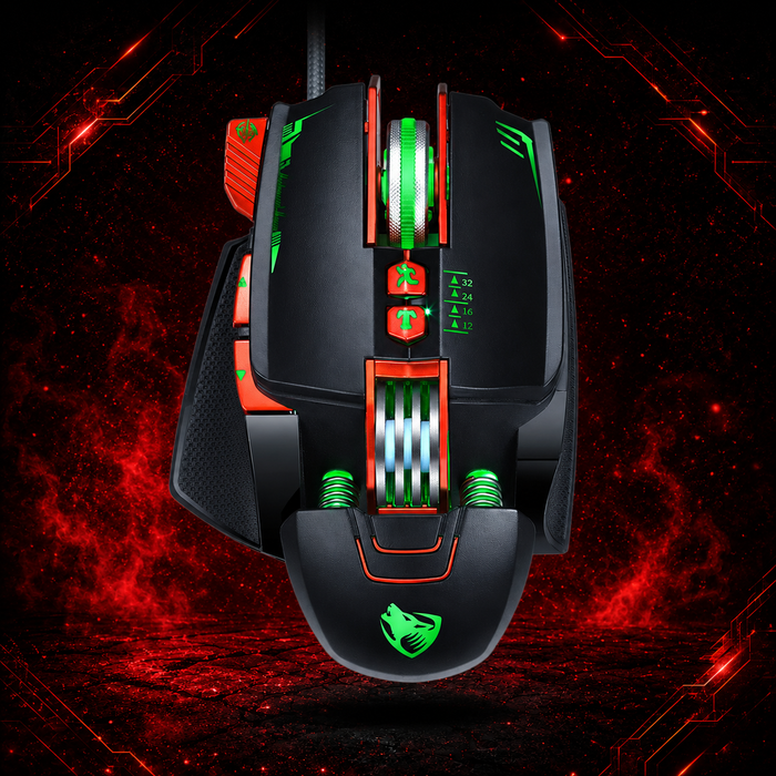 Souris gaming filaire Thunder Wolf V9 2500 DPI avec éclairage RGB et poids réglable