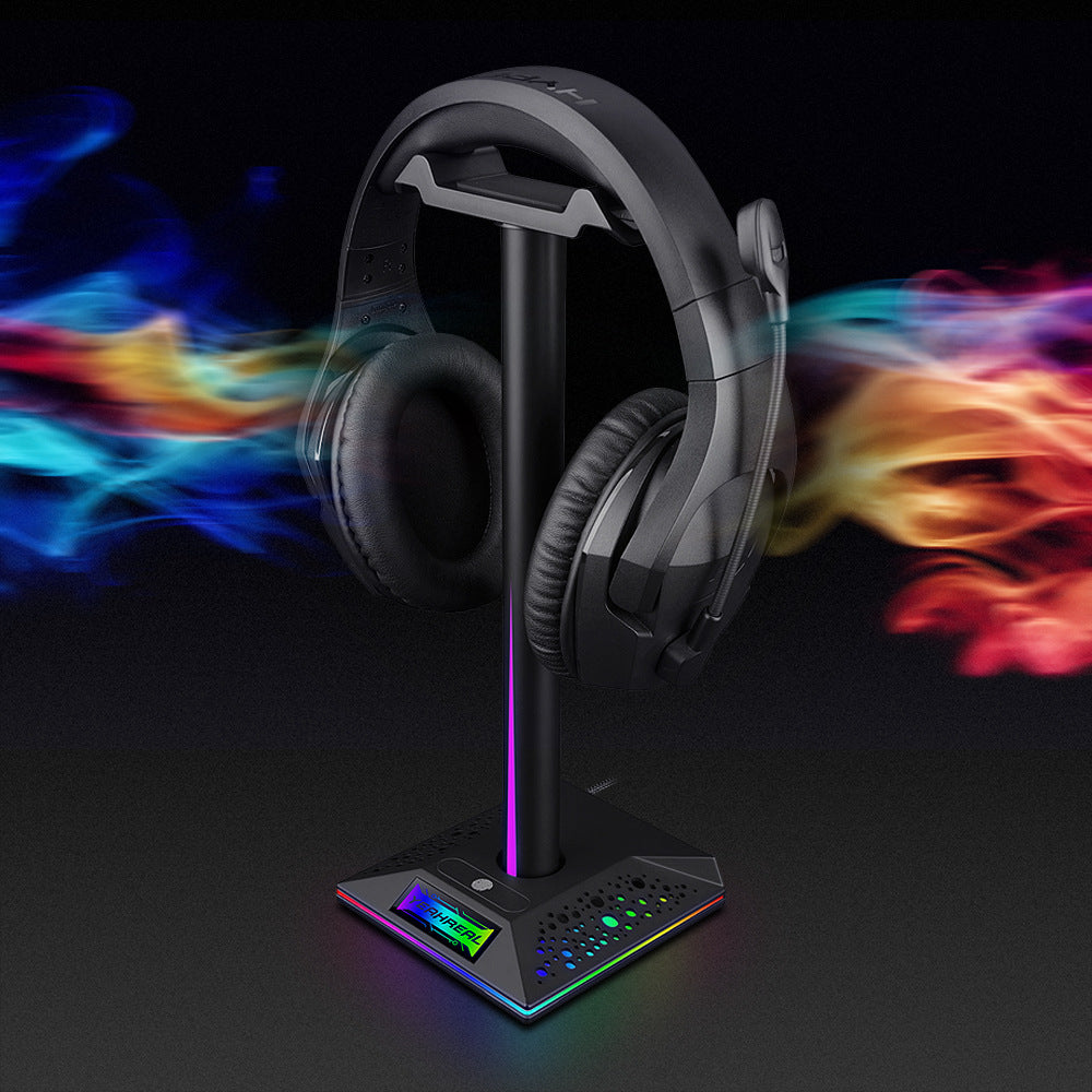 Support casque gaming RGB avec éclairage ambiant et double port USB