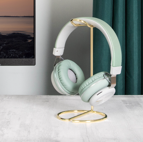 Support casque gaming en métal finition or rose élégant